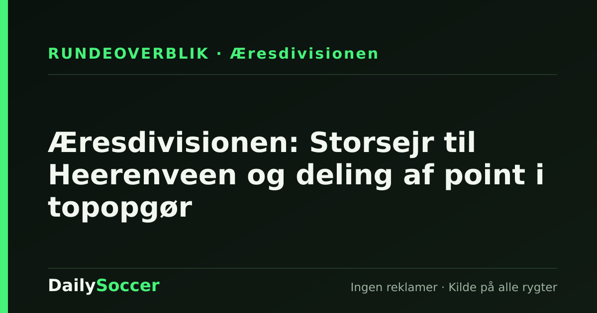 Æresdivisionen: Storsejr til Heerenveen og deling af point i topopgør — DailySoccer