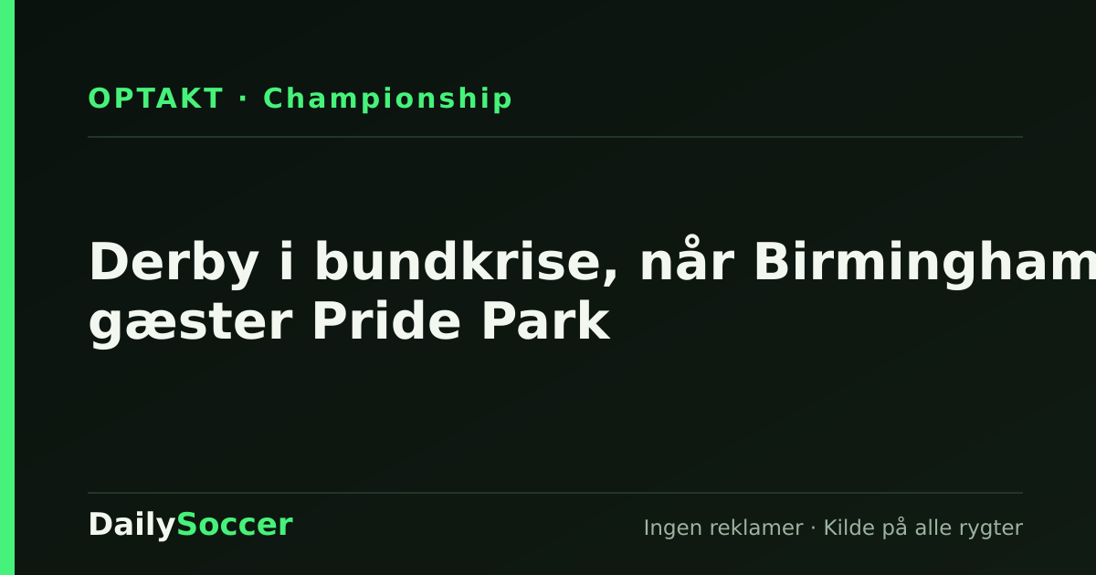 Derby i bundkrise, når Birmingham gæster Pride Park — DailySoccer