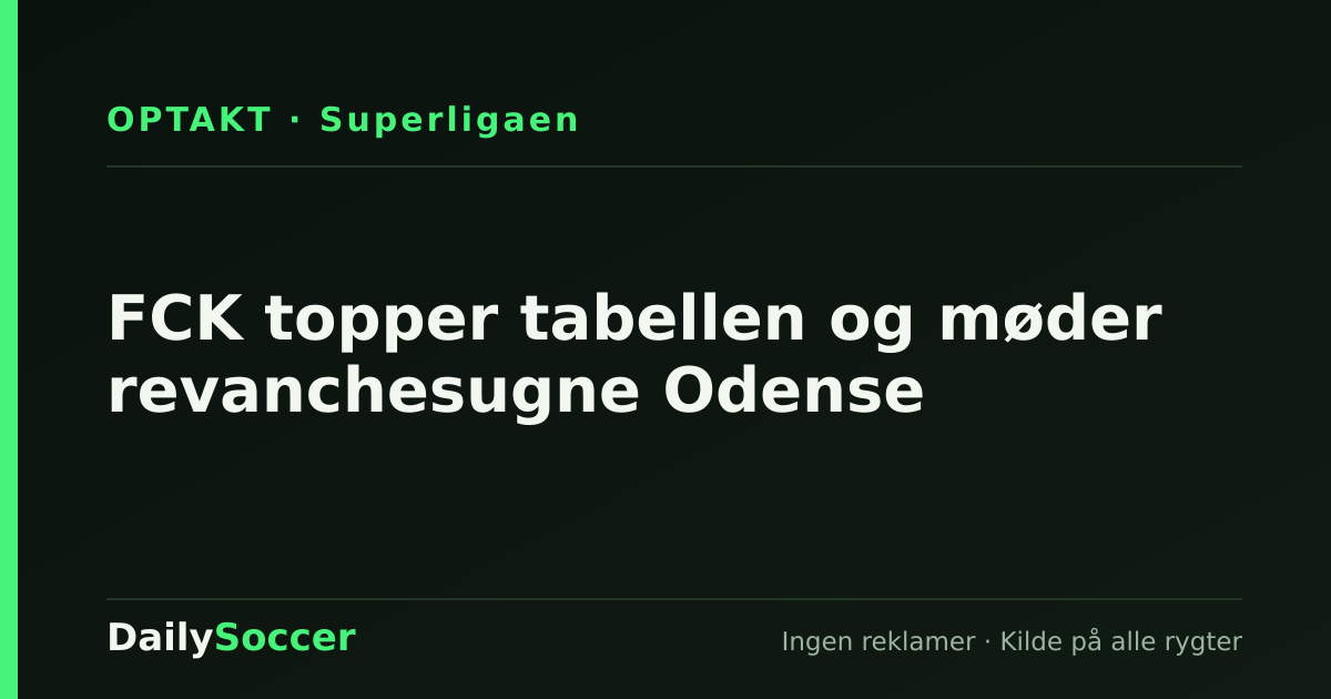 FCK topper tabellen og møder revanchesugne Odense — DailySoccer