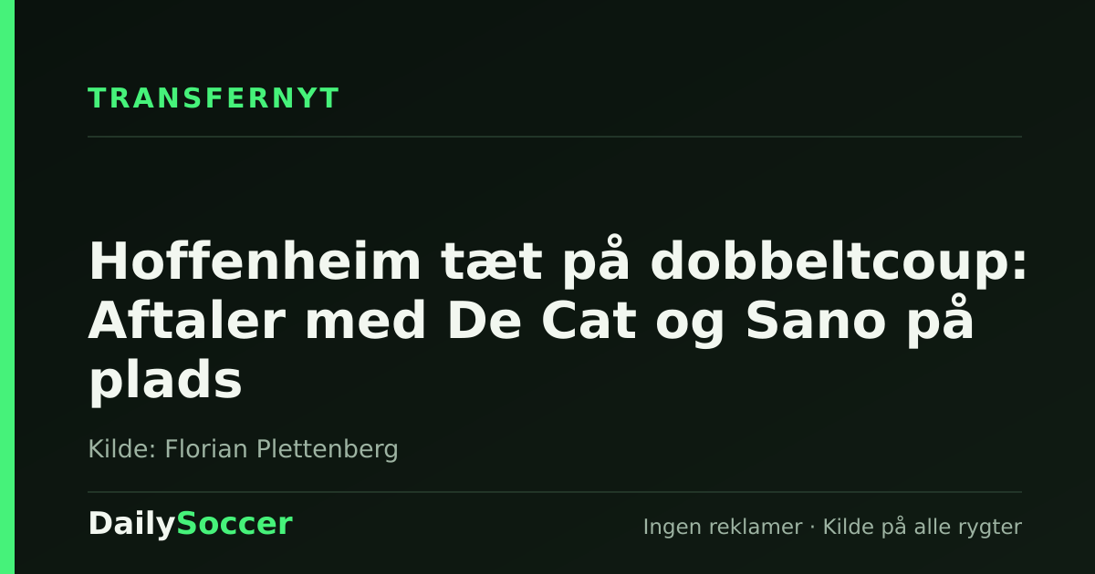 Hoffenheim tæt på dobbeltcoup: Aftaler med De Cat og Sano på plads — DailySoccer
