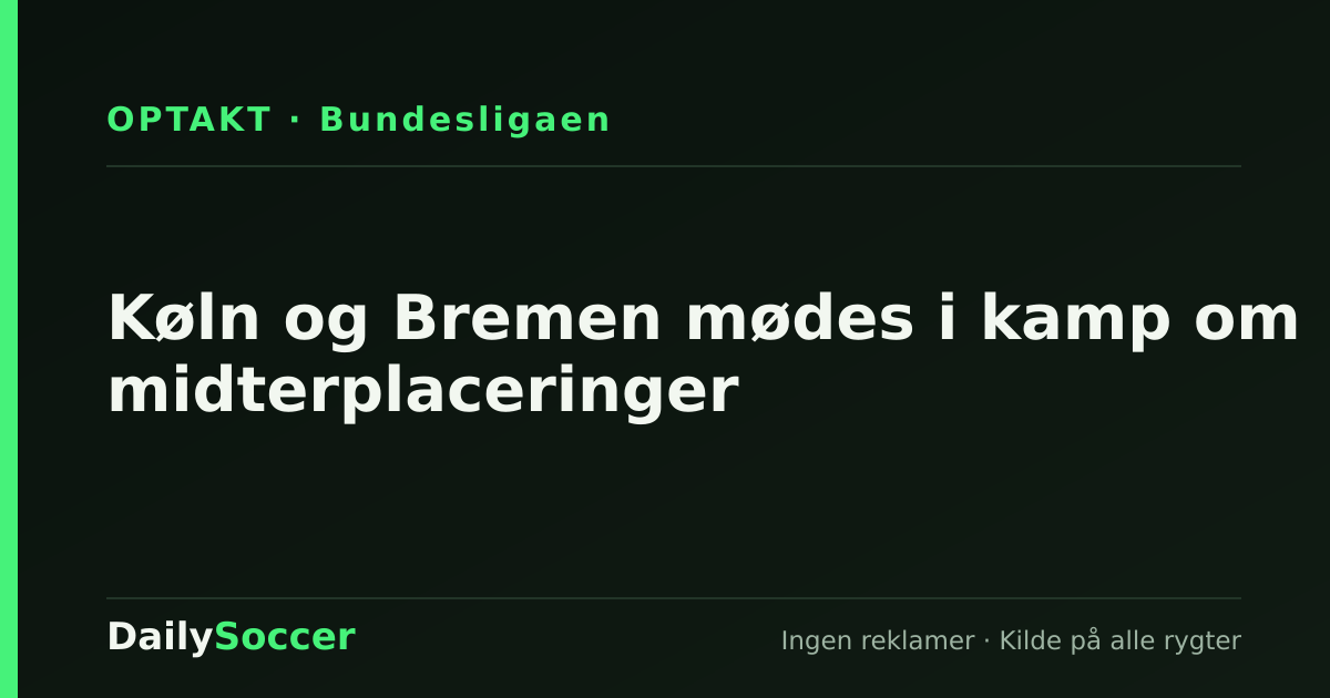 Køln og Bremen mødes i kamp om midterplaceringer — DailySoccer