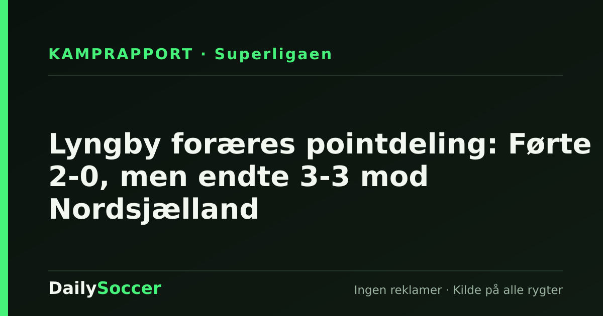 Lyngby foræres pointdeling: Førte 2-0, men endte 3-3 mod Nordsjælland — DailySoccer