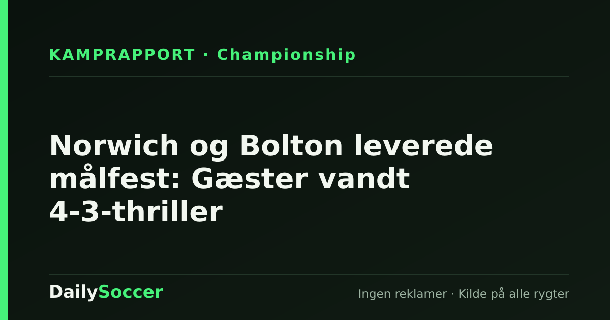 Norwich og Bolton leverede målfest: Gæster vandt 4-3-thriller — DailySoccer