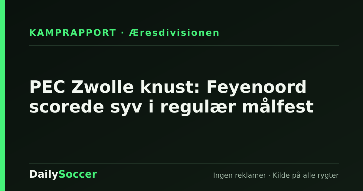 PEC Zwolle knust: Feyenoord scorede syv i regulær målfest — DailySoccer