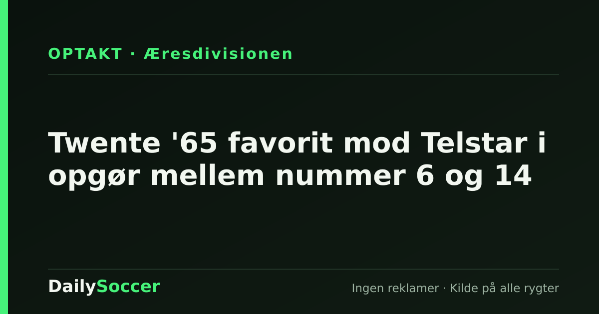 Twente '65 favorit mod Telstar i opgør mellem nummer 6 og 14 — DailySoccer