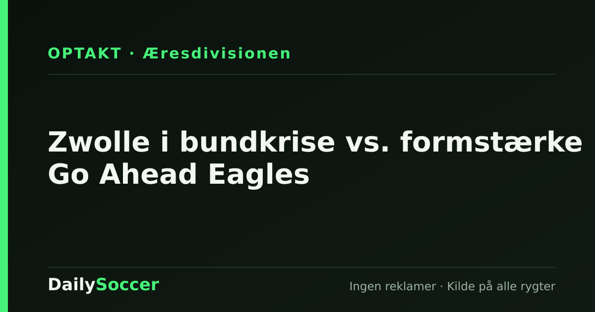 Zwolle i bundkrise vs. formstærke Go Ahead Eagles — DailySoccer